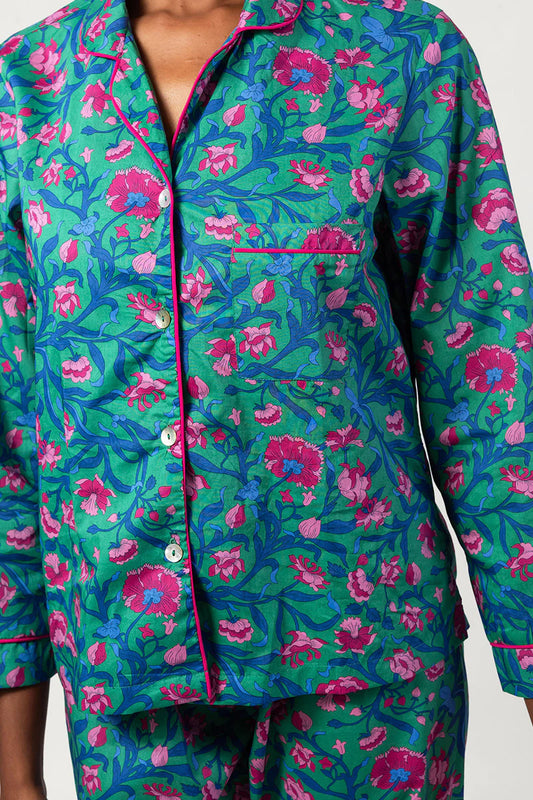 Flora Bloom Green & Pink Long Pyjama Set