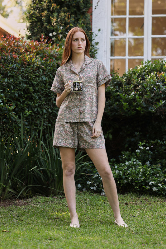 Paloma Bird Green & Pink Short Pyjama Set