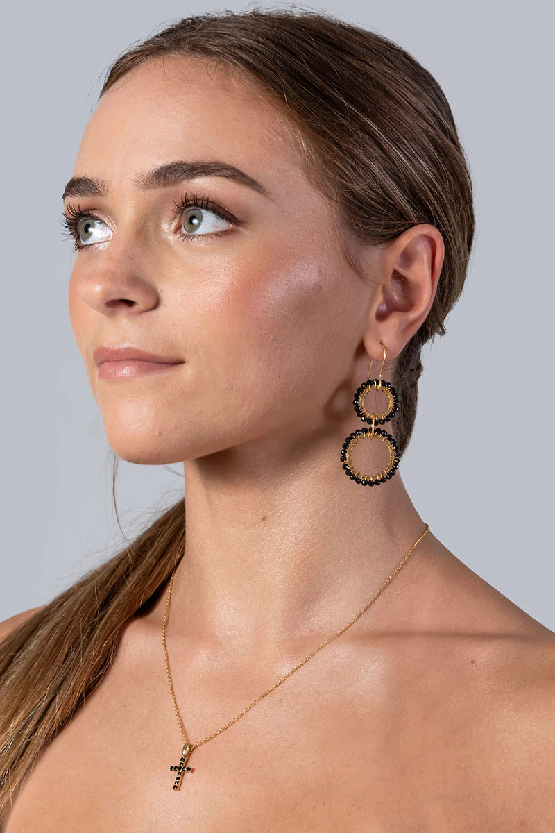 18k Gold Vermeil Black Onyx Cross Necklace