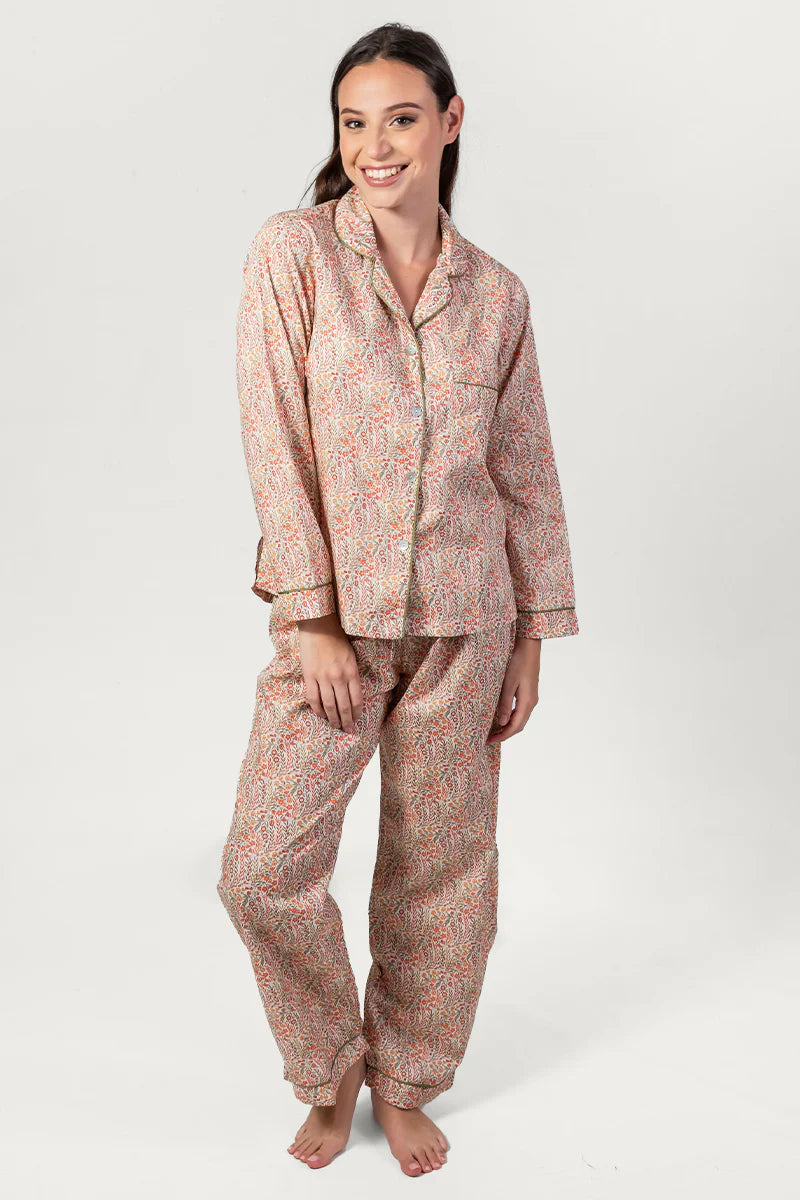 Garden Dreams Orange & Olive Long Pyjama Set