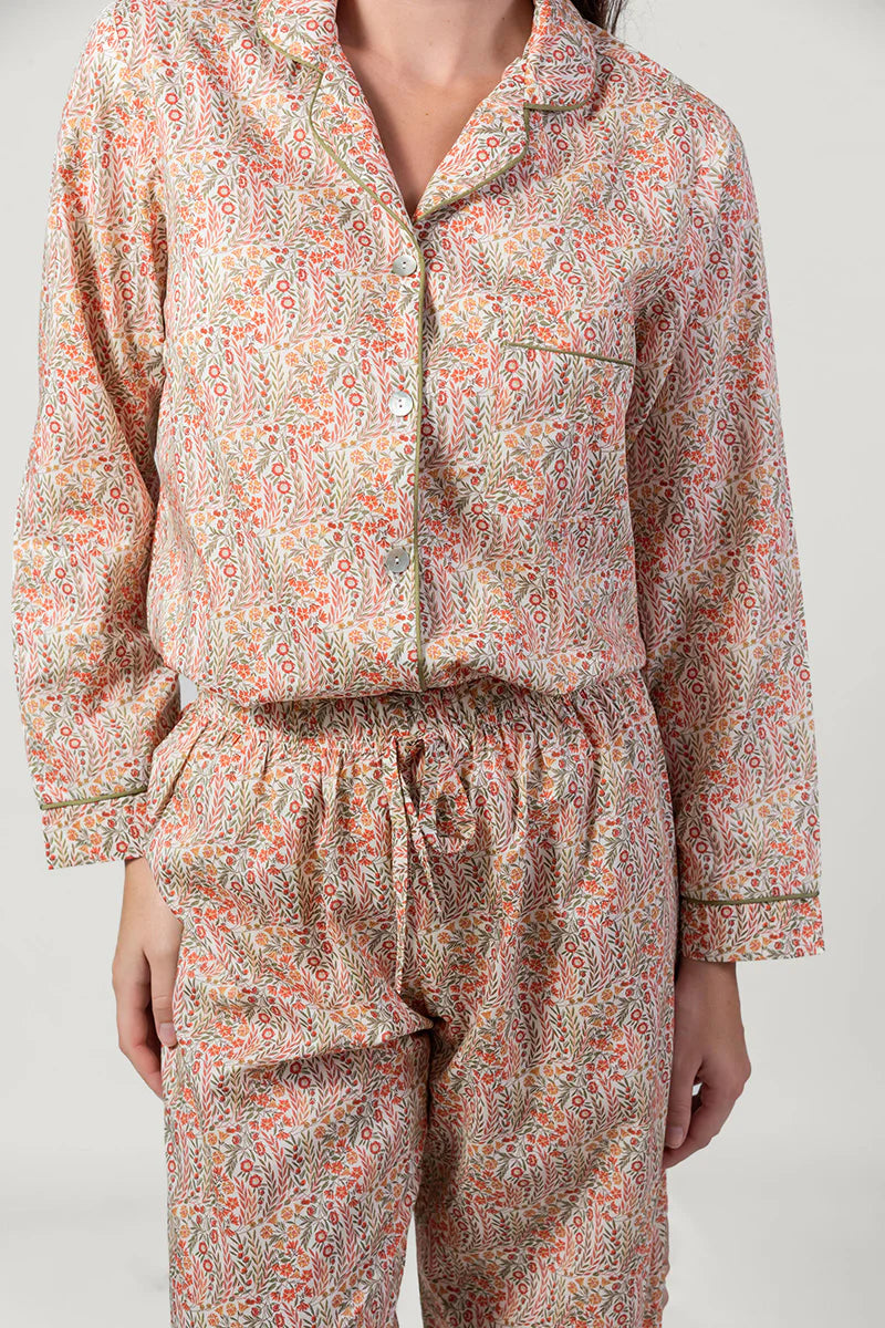 Garden Dreams Orange & Olive Long Pyjama Set