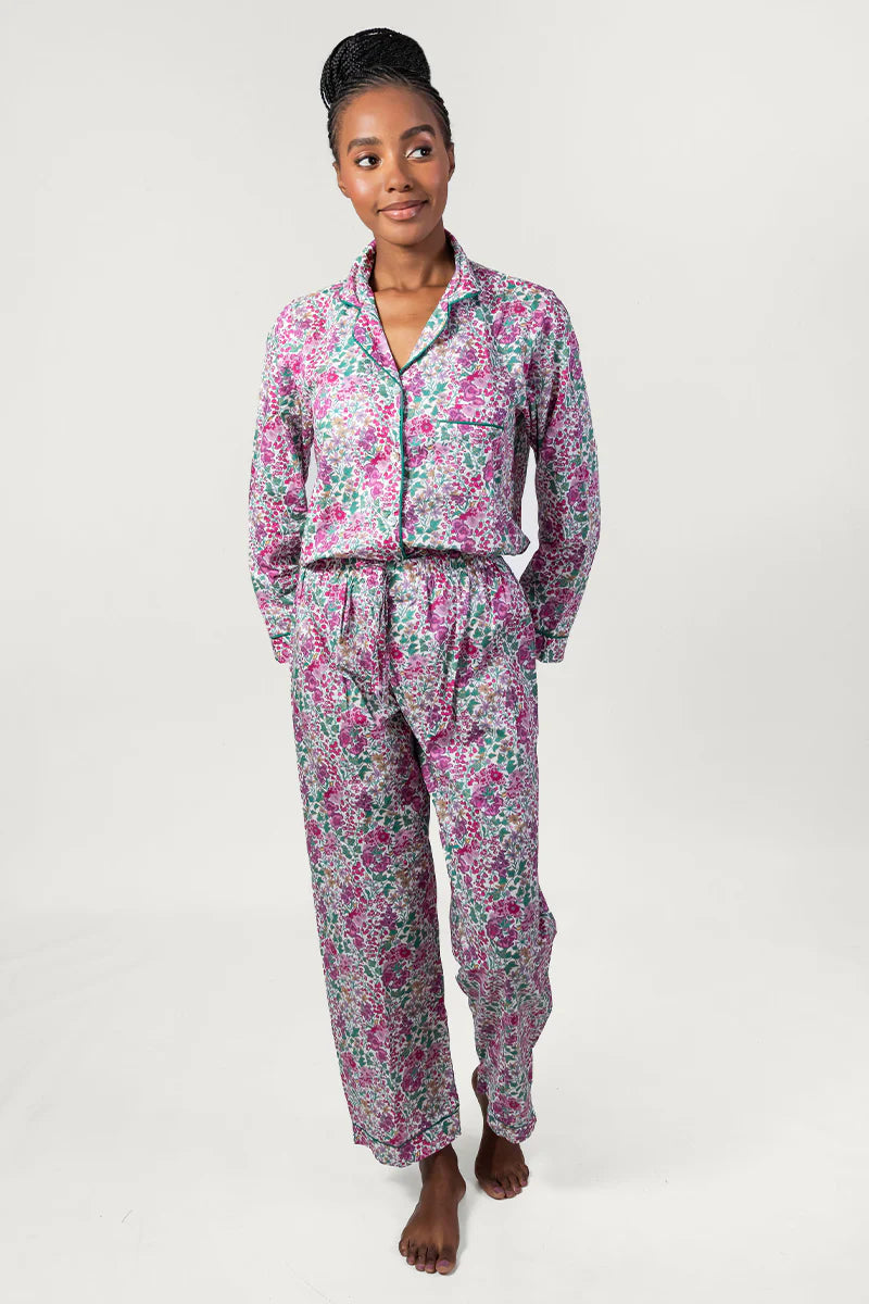 Flora Trail Pink & Green Long Pyjama Set