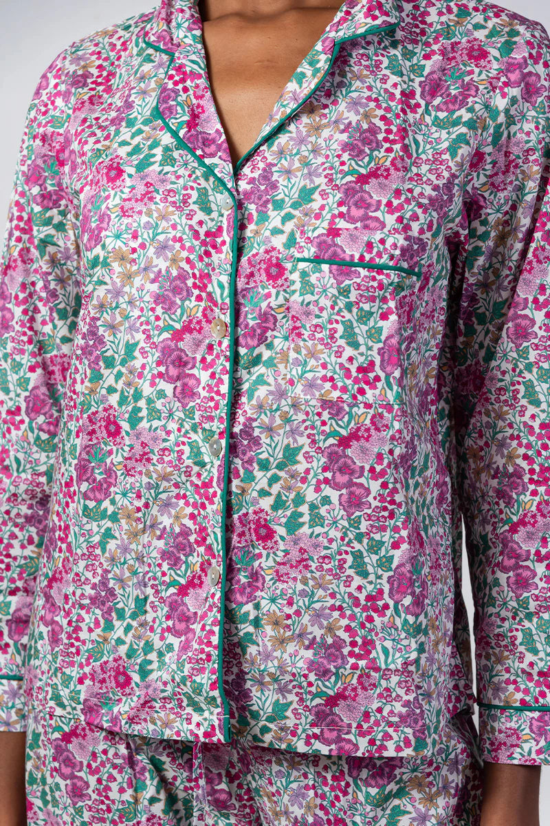 Flora Trail Pink & Green Long Pyjama Set
