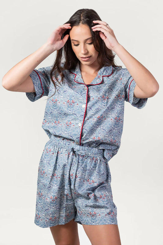 Paloma Bird Blue & Red Short Pyjama Set