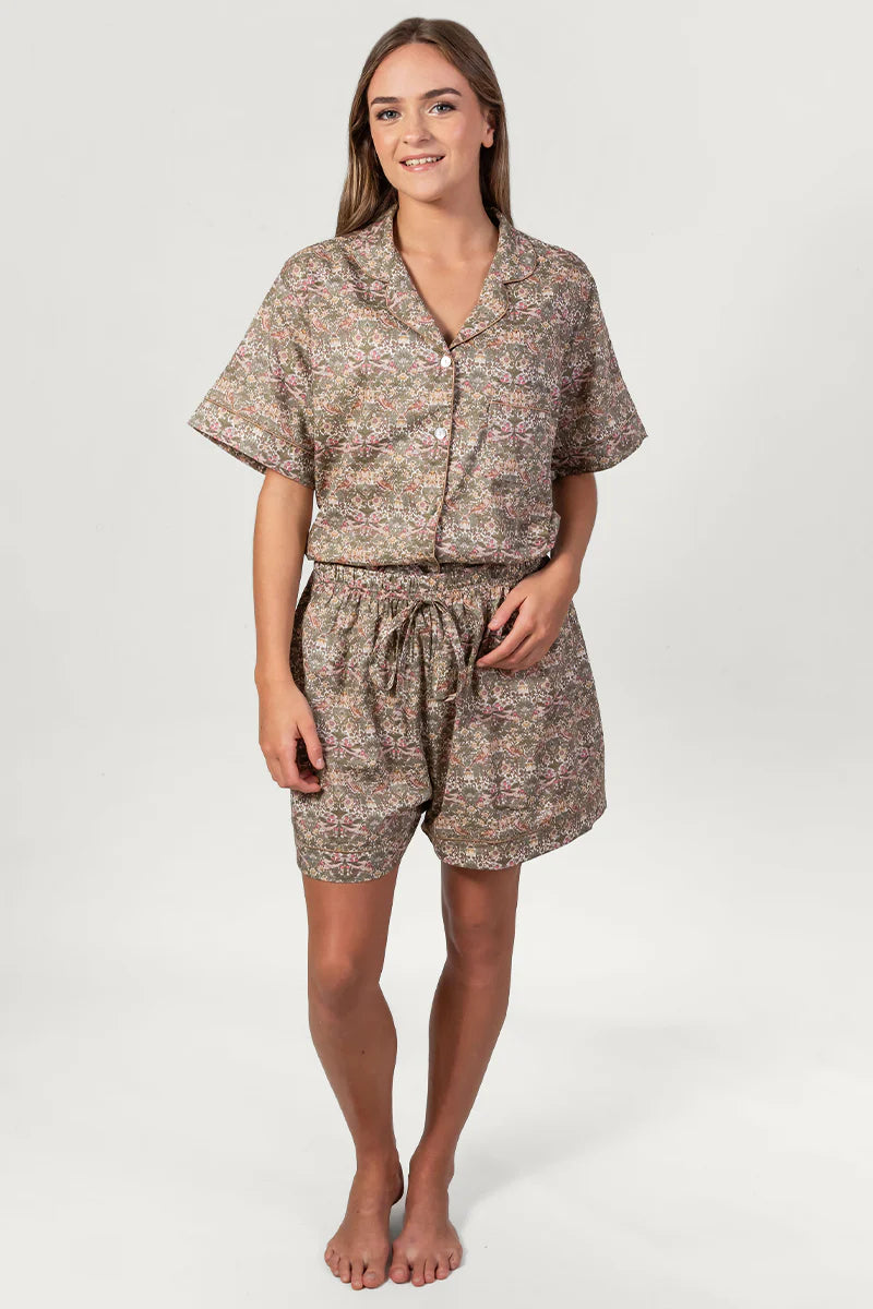 Paloma Bird Green & Pink Short Pyjama Set