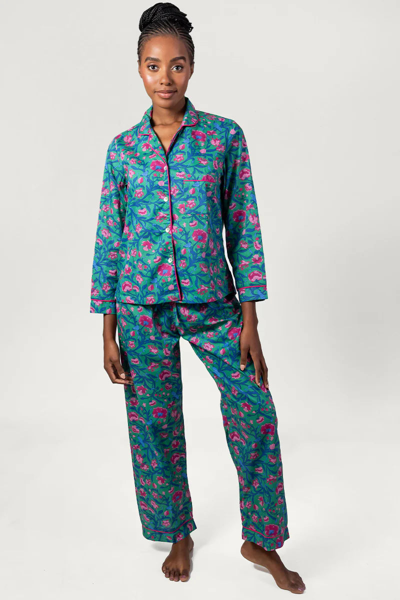 Flora Bloom Green & Pink Long Pyjama Set