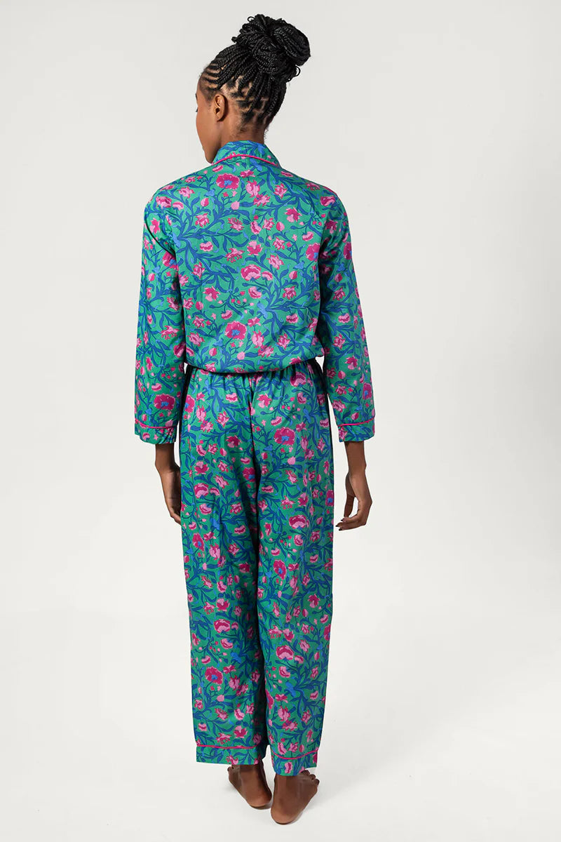 Flora Bloom Green & Pink Long Pyjama Set