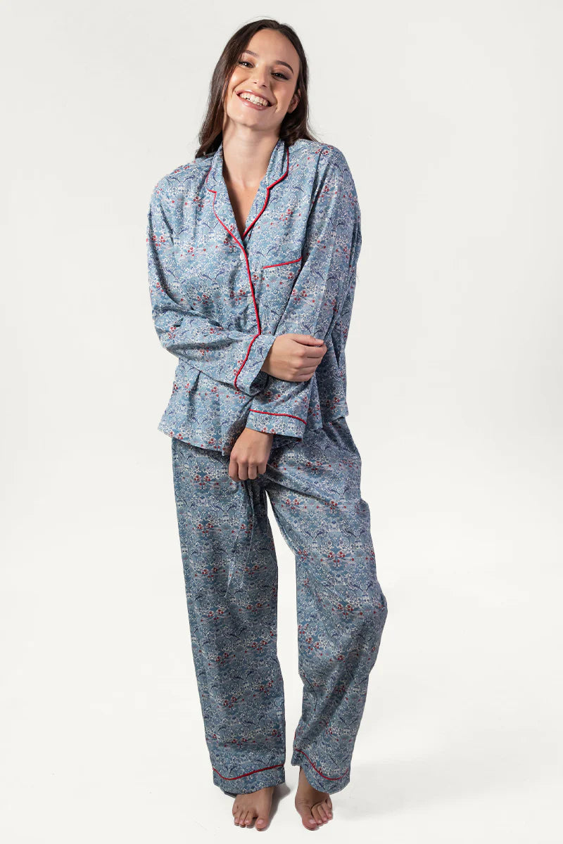 Paloma Bird Blue & Red Long Pyjama Set