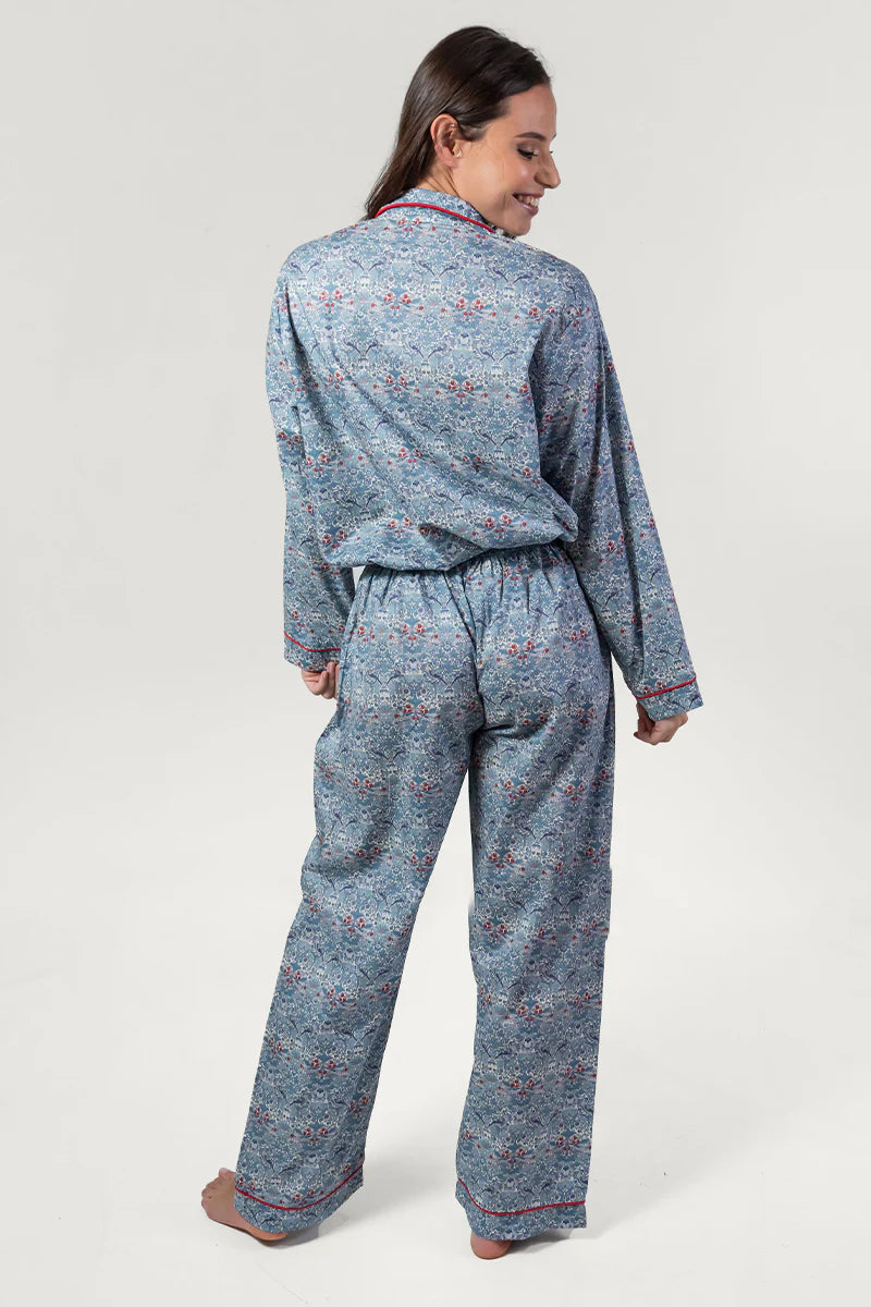 Paloma Bird Blue & Red Long Pyjama Set