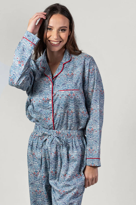 Paloma Bird Blue & Red Long Pyjama Set