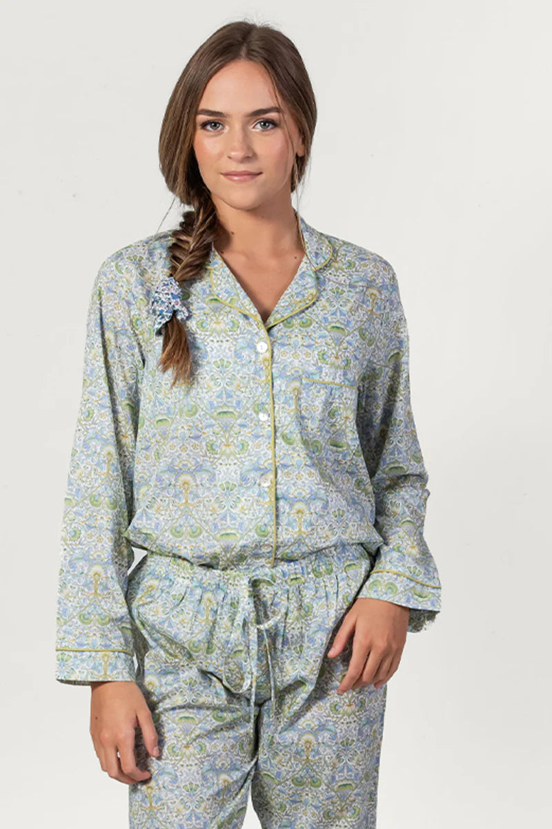 Floral Garden Blue & Green Long Pyjama Set