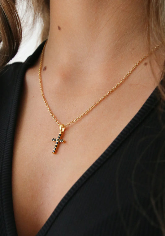 18k Gold Vermeil Black Onyx Cross Necklace