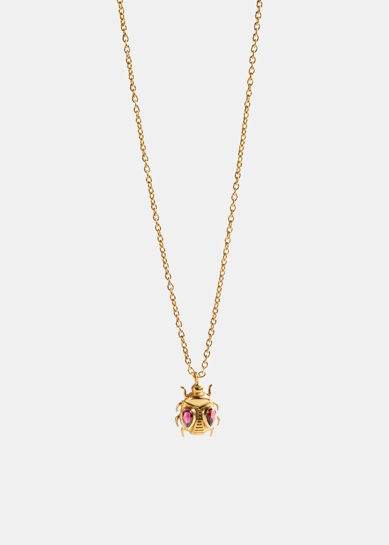18k Gold Vermeil Garnet Scarab Necklace