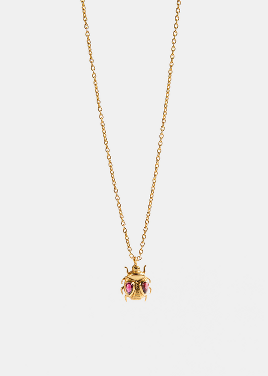 18k Gold Vermeil Garnet Scarab Necklace