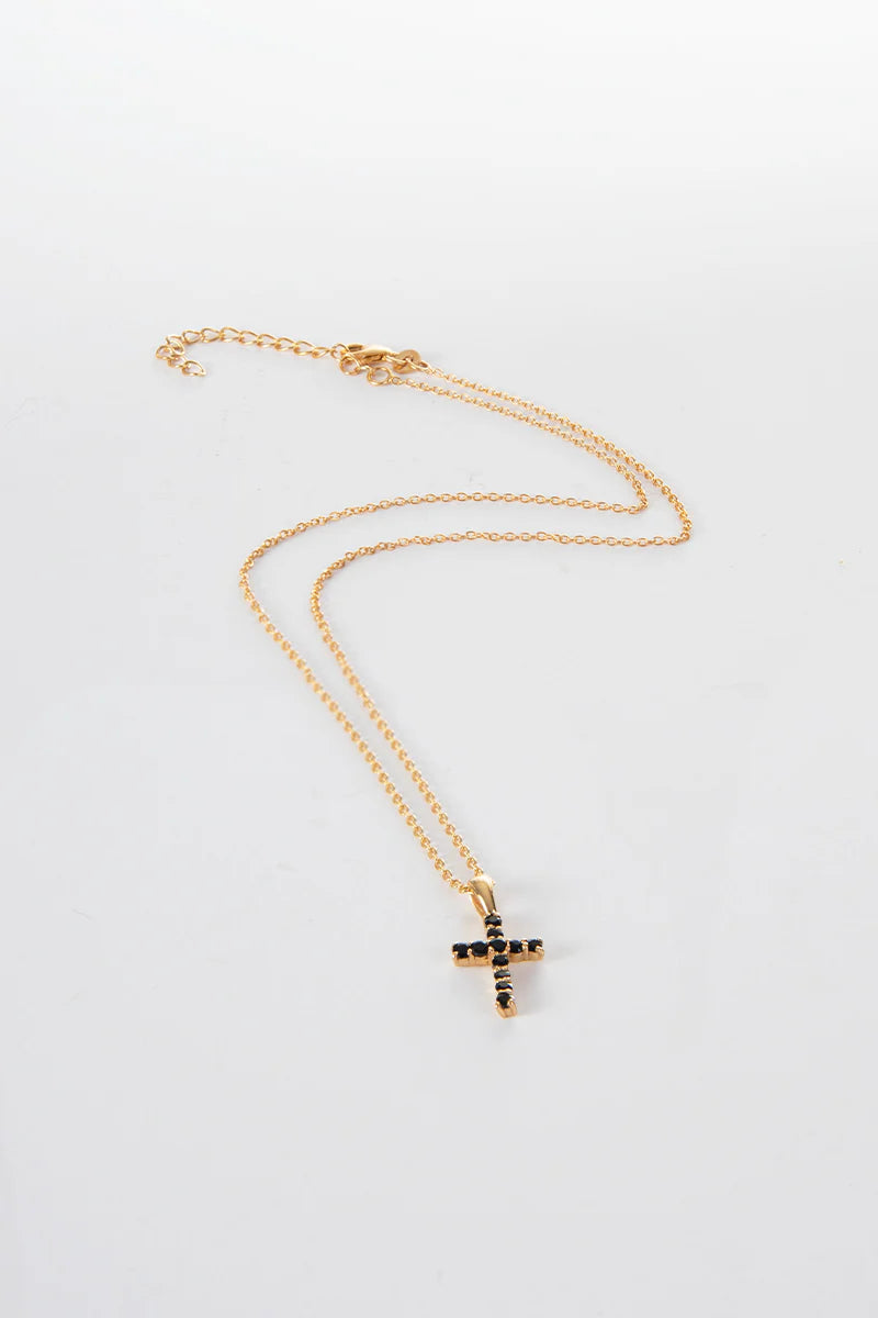 18k Gold Vermeil Black Onyx Cross Necklace