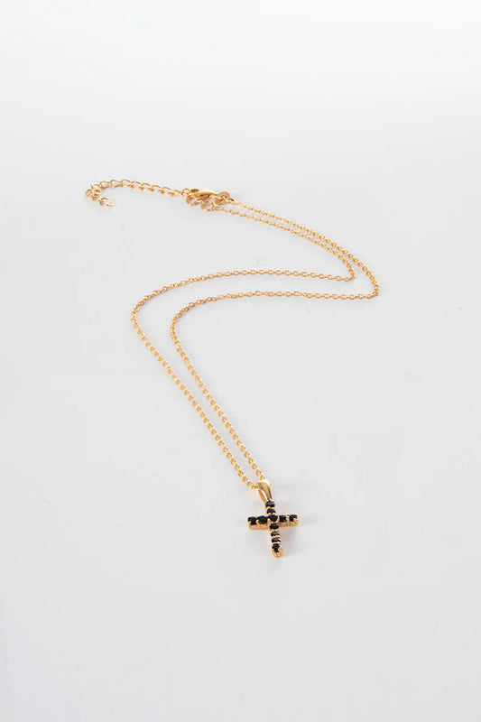 18k Gold Vermeil Black Onyx Cross Necklace