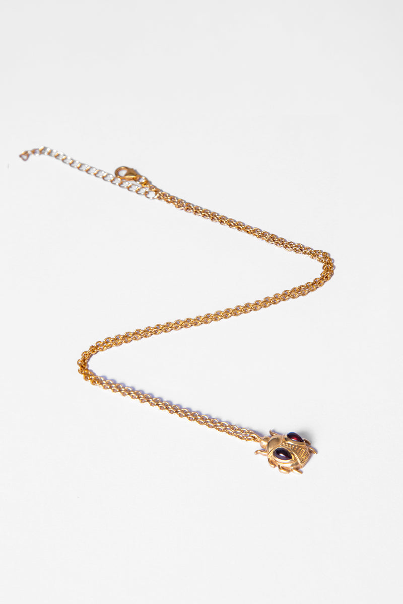 18k Gold Vermeil Garnet Scarab Necklace