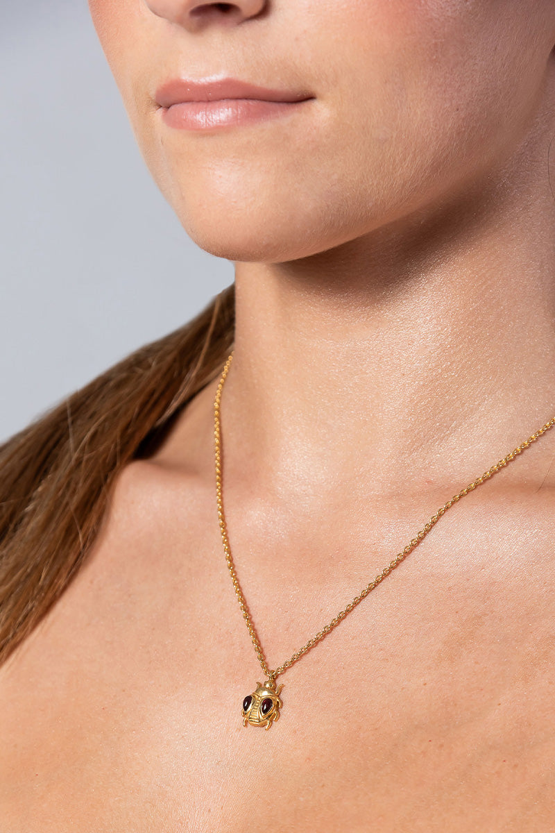 18k Gold Vermeil Garnet Scarab Necklace
