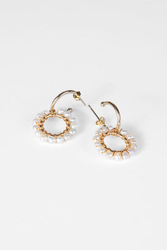 Mini Hoop Earrings with Freshwater Pearl Beaded Charm